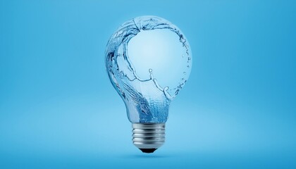 A creative light bulb design filled with water, symbolizing innovation and sustainability against a serene blue background.