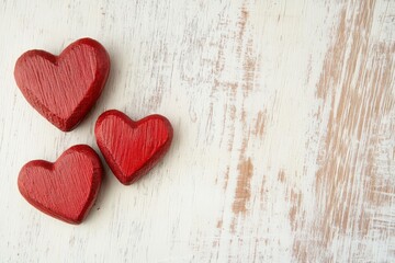 Red Wooden Hearts on Rustic Background for Valentines Day