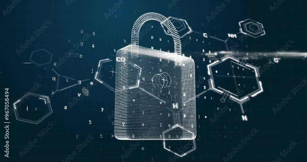 Poster animation of scientific data processing over padlock