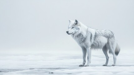 Obraz premium A White Wolf Standing on a Snow Covered Surface