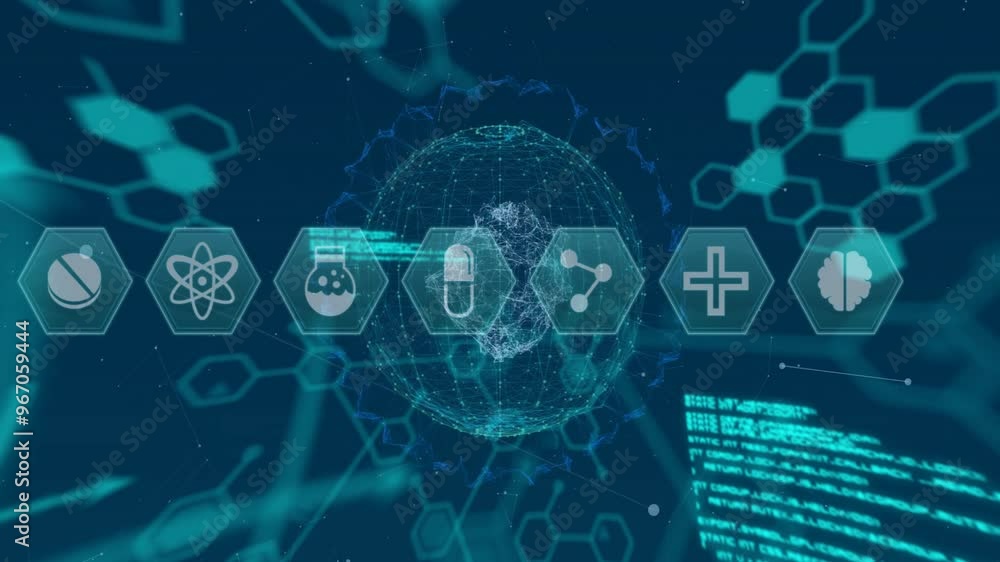 Poster animation of scientific data processing over globe with network of connections