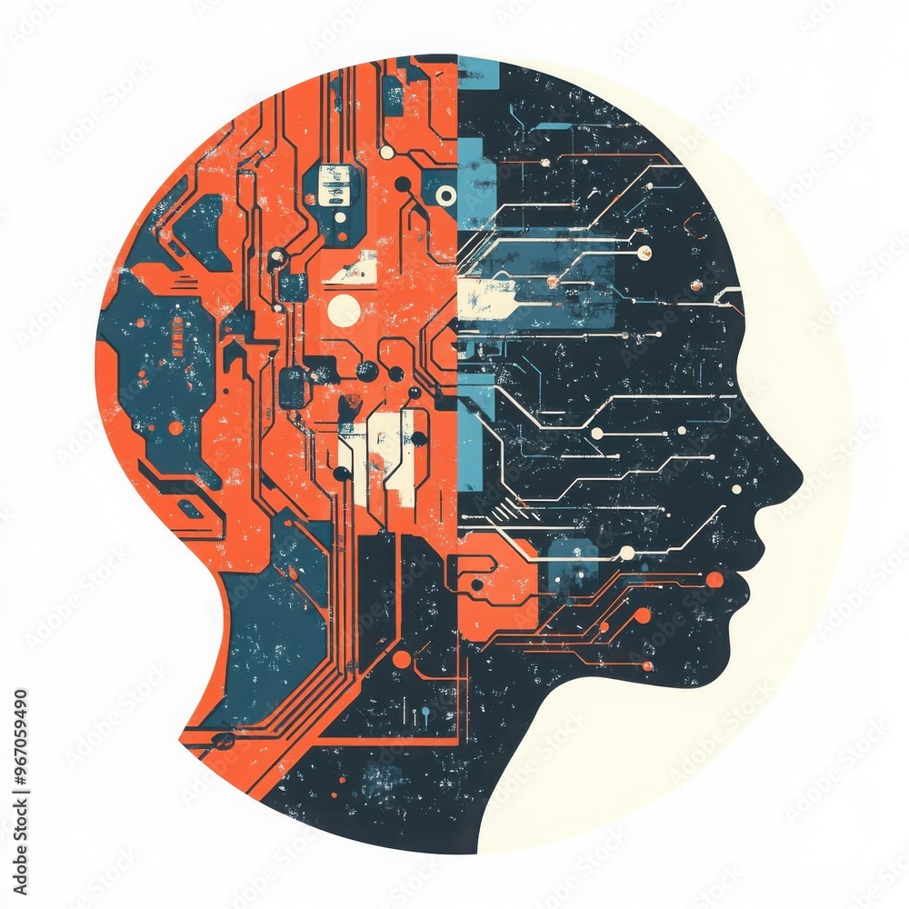 Poster intricate design of a futuristic human brain, highlighting intelligence and technology with a blend 