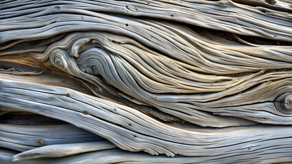 Textured driftwood, unique patterns and natural lines, on a sandy background, emphasizing nature