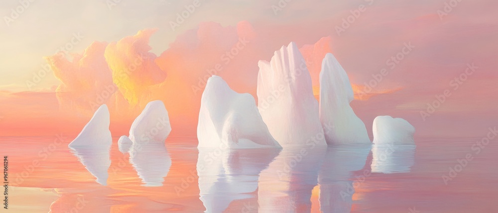 Poster a painting of a group of ice blocks floating in the ocean