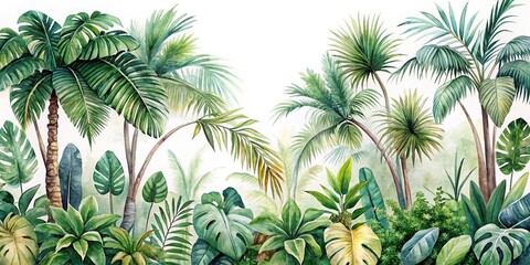 Fototapeta premium watercolor painting of tropical trees and leaves Long Shot