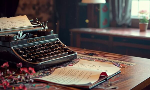 Old-fashioned typewriter with a handwritten love letter, hyperrealistic Video