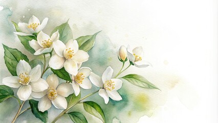 Watercolor painting of white jasmine flowers