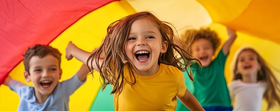 Joyful Children Playing Parachute Game in Vibrant Learning Environment