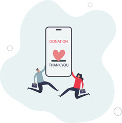 giving money or volunteer, mobile social app to help other people concept.flat design with people.