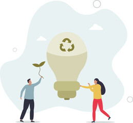 Energy conservation as low power lighting consumption.flat design with people.