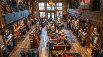 Customers browse through a large retail store featuring a wide variety of clothing options displayed on racks and tables, creating a vibrant shopping atmosphere