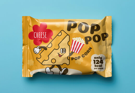Food Product Packaging Flatlay Popcorn Sachet Mockup With Generative AI