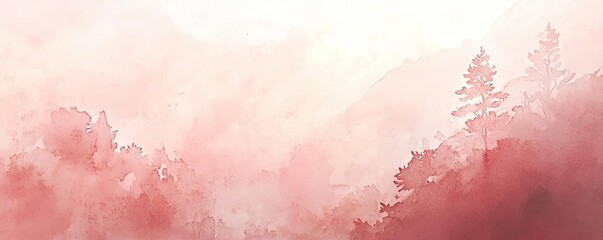 A serene landscape featuring soft pink hues and subtle tree silhouettes, perfect for creating a calming atmosphere.