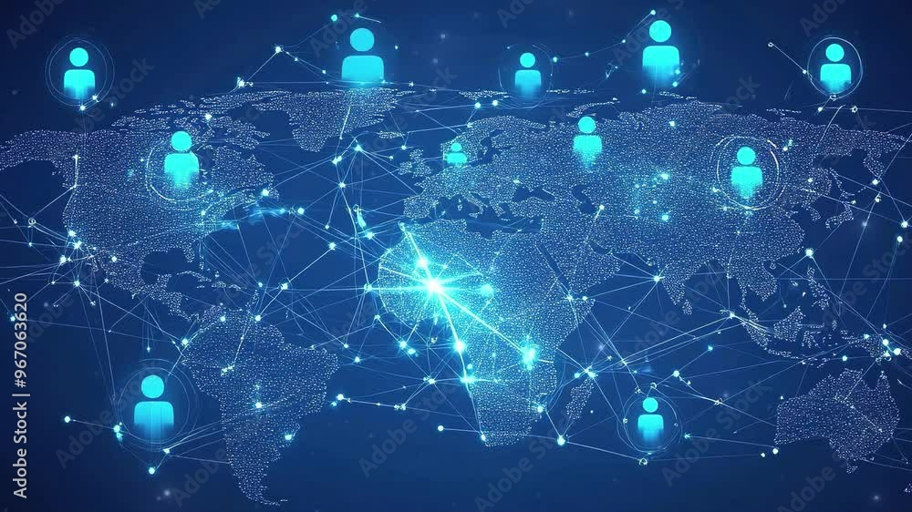 Poster a world map with social network connections. global business connection or digital technology networ
