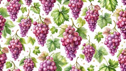 Watercolor wine grapes seamless background