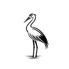 Fototapeta premium Minimalist heron bird silhouette illustration, A black-and-white minimalist illustration of a heron standing gracefully, showcasing elegance and nature in a simple, clean design. 