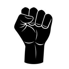 Protest fist. People protesting for human rights, equality anti-discrimination movement. Clenched fist raised up. Gym logo. Vector illustration.