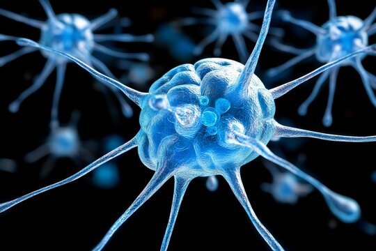 Neural transmission neural impulse and neuron architecture blue glowing neurons and synaptic transmission visualizing brain activity and neural pathways