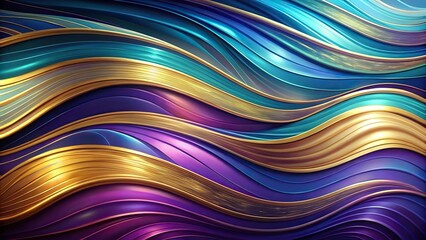 Wave pattern with shades of blue and purple and streaks of gold silhouette