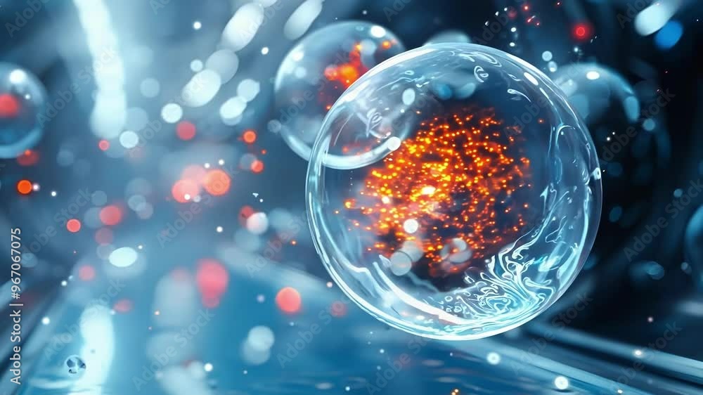 Aufkleber abstract glowing bubbles are floating through a futuristic tunnel, representing the complex and inte