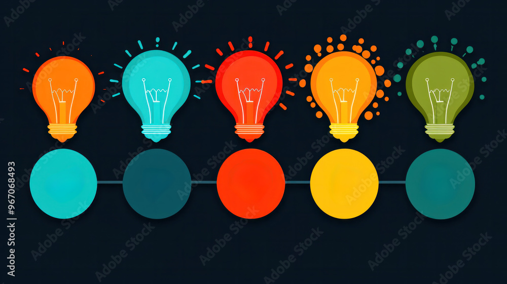 Poster a series of colorful light bulbs are arranged in a line, with each bulb having a different color. th