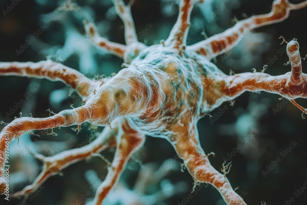Poster brain signals neuron architecture and neuron pathway close up of a neuron structure showing dendrite