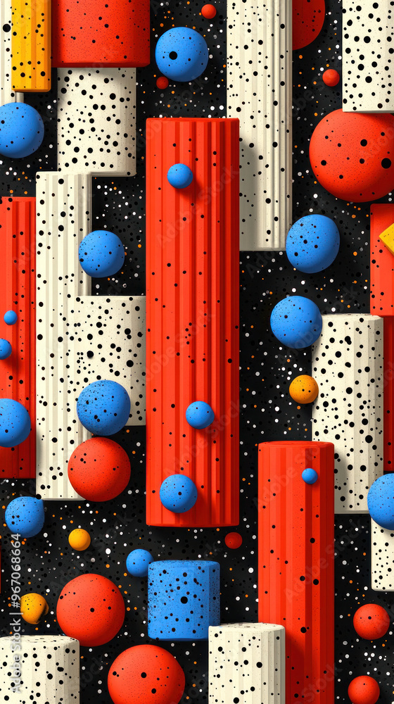 Aufkleber a colorful abstract design of balls and cylinders. the design is made up of many different colored b