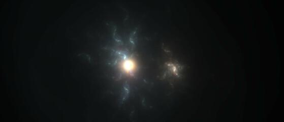 energievoll hell strahlender Stern im Universum, Weltall, Galaxie, funkeln, Sonne, Glühen, Glitzer, Cosmos, Wissenschaft, Forschung, Technik, Science Fiction, gold, gelb, grün, schwarz