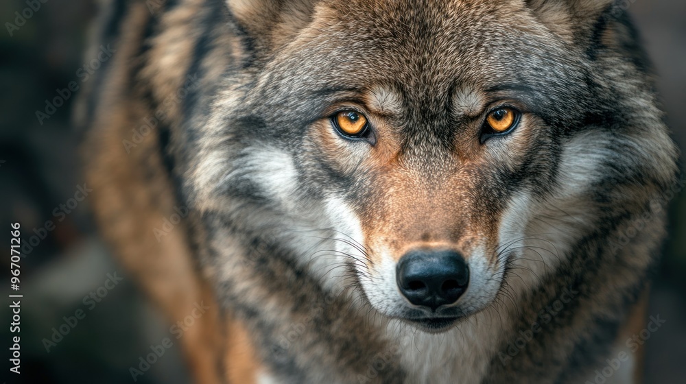 Poster A Close-Up Portrait of a Wolf with Intense Golden Eyes