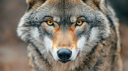 Fototapeta premium Close-up Portrait of a Wolf with Intense Golden Eyes