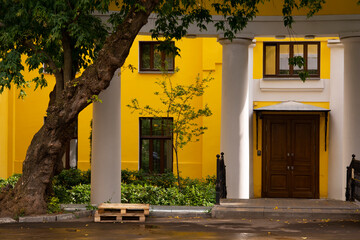 yellow courtyard in Khamovniki district, Moscow, Russia