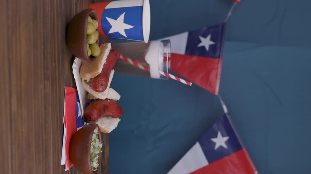 Fiestas Patrias Chile National holidays Olives Pebre Choripan and Wine Glass Vertical