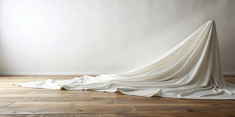 White fabric draped on wooden floor with white background