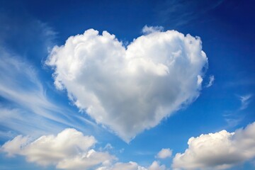 White fluffy heart shaped cloud with tilt angle in sky