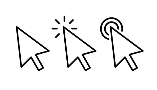 Set of mouse click cursor arrow icons. Vector illustration