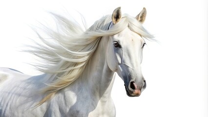 Obraz premium white horse with long mane isolated on white background