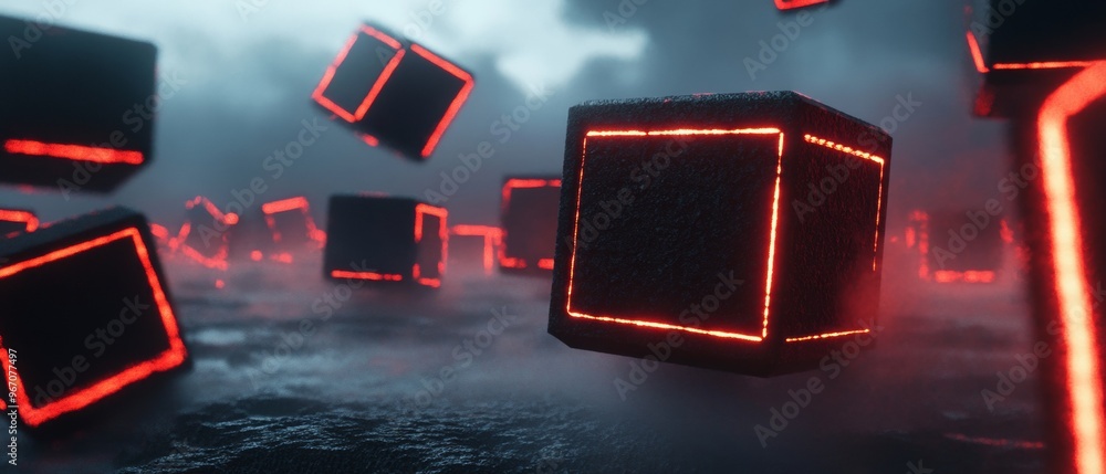 Poster a computer generated image of a field of red cubes