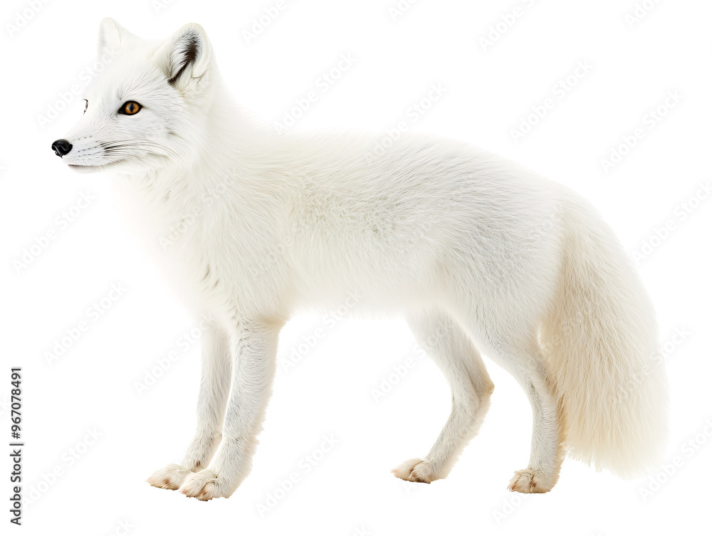 Wall mural a white fox with orange eyes