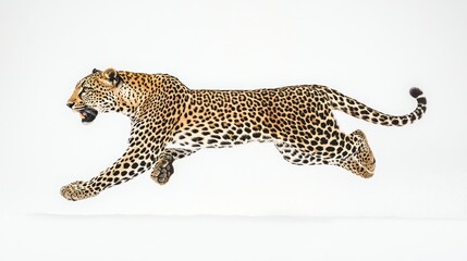 A Leopard Leaps Through the Air Against a White Background