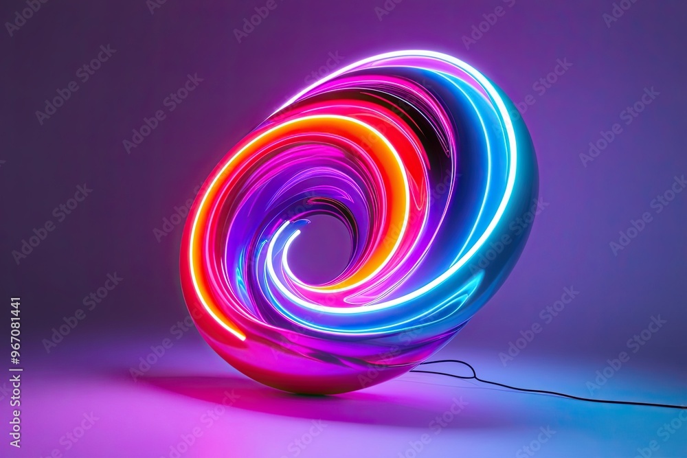 Poster Vibrant and Luminous Neon 3D Flow Shape - Stunning and Spectacular Abstract Design with Fluid Dynamics