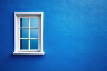 White window on a blue wall creating forced perspective