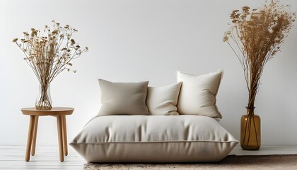 Stylish furniture with deep cushions contrasting beautifully against a clean white background