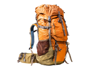 a large orange and green backpack
