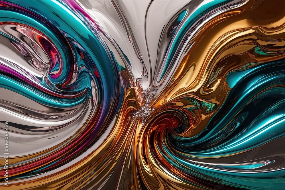 Poster artistic canvas showcasing dynamic metallic flows and vibrant textures