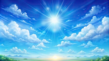 Fototapeta premium Wide-angle blue sky landscape illustration background perfect for stock photos