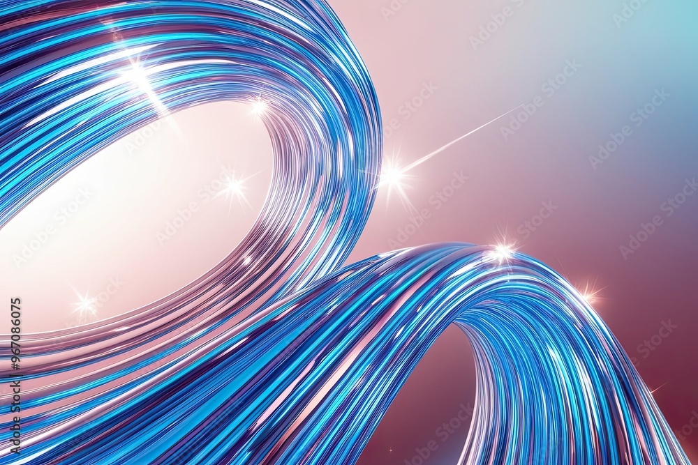 Poster cyan shimmering liquid wave - dazzling and radiant 3d structure with dynamic fluid motion