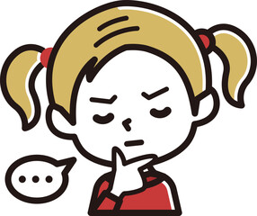 女の子　表情のアイコン　悩む