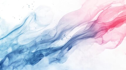 Fototapeta premium Abstract watercolor illustration featuring flowing colors of blue and red on a soft background, ideal for modern designs.