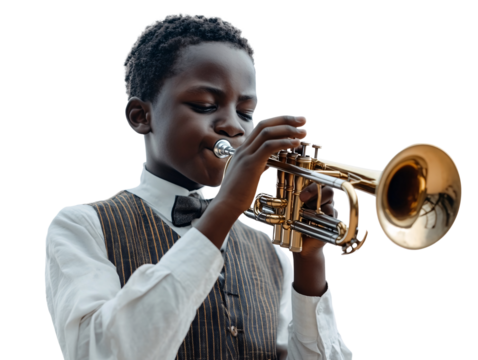 a boy playing a trumpet