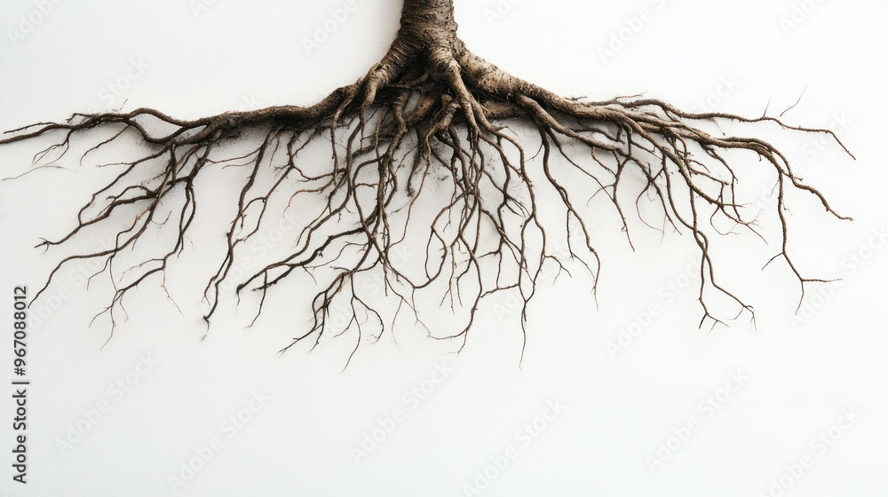 Wall mural A Single Tree Root System Isolated on a White Background